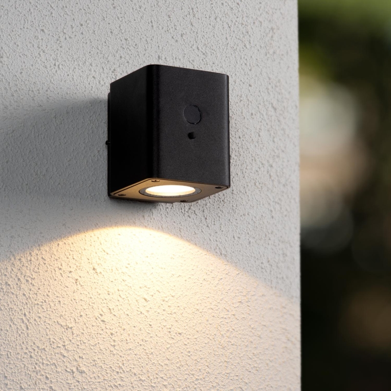Lucide RAMIN - Nástenné svietidlo Indoor/Outdoor - LED Dim. - 1x1W 2850K/3150K - IP54 - Senzor deň/noc - Čierny